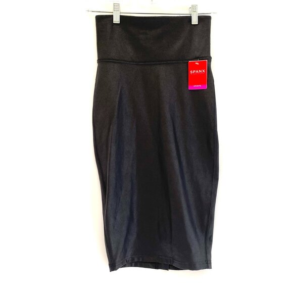 NWT Spanx Womens Faux Leather Pencil Skirt Size S Very Black High Waist 20190R - Picture 1 of 8